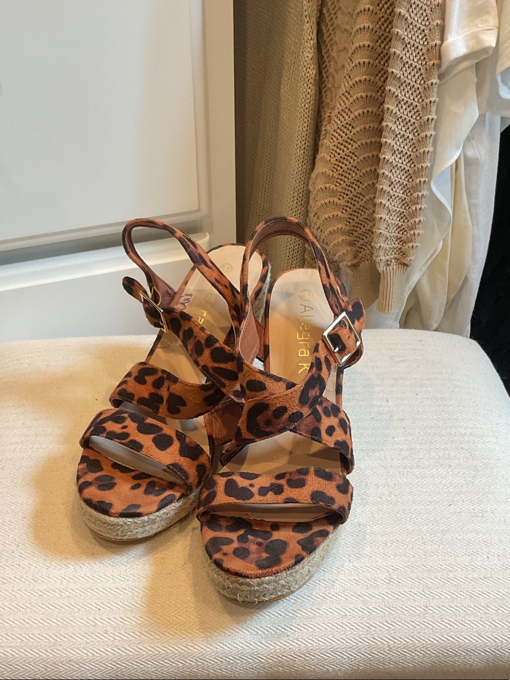 Allegra K Leopard Print Espadrille Wedge Sandals - Brown & Black